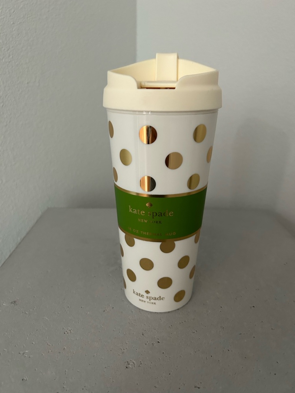 kate spade White & Gold Polka Dot Travel Tumbler